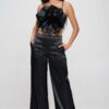 Crop Top & Wide-Leg Pant Set – Flower Front (Black)
