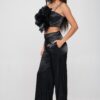 Crop Top & Wide-Leg Pant Set – Flower Front (Black)