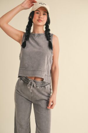 Mineral Wash Boxy Sleeveless Top – Charcoal