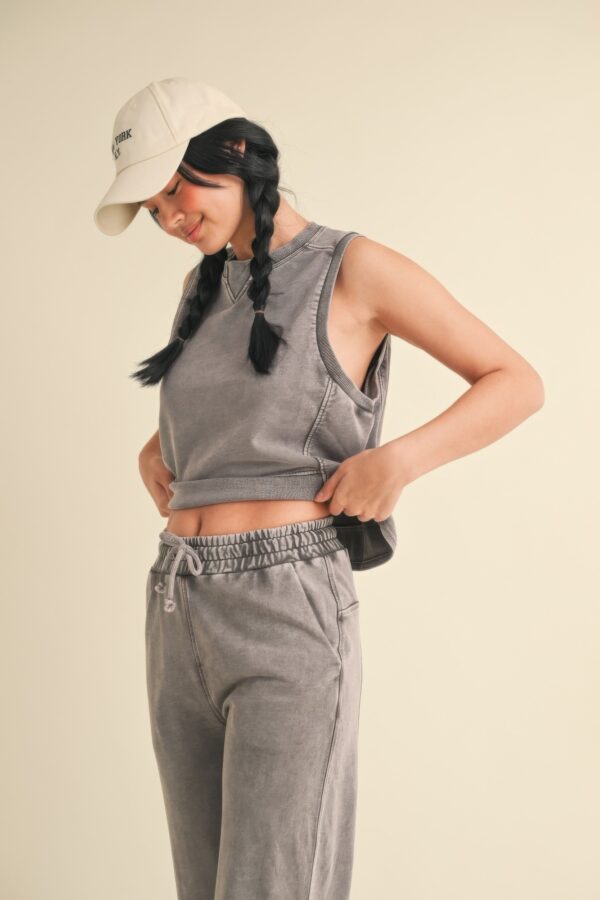 Mineral Wash Boxy Sleeveless Top – Charcoal