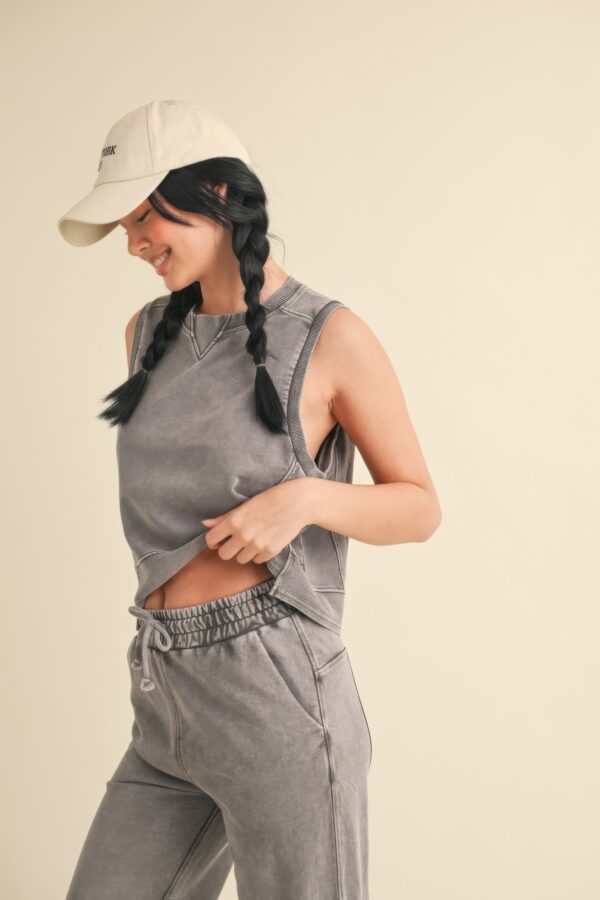Mineral Wash Boxy Sleeveless Top – Charcoal