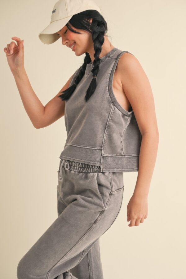 Mineral Wash Boxy Sleeveless Top – Charcoal