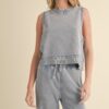 Mineral Wash Sleeveless Top – Boxy Crewneck in Blue