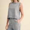 Mineral Wash Sleeveless Top – Boxy Crewneck in Blue