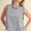 Mineral Wash Sleeveless Top – Boxy Crewneck in Blue