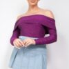 Off-Shoulder Glitter Long-Sleeve Bodysuit – Raspberry