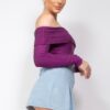 Off-Shoulder Glitter Long-Sleeve Bodysuit – Raspberry
