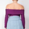 Off-Shoulder Glitter Long-Sleeve Bodysuit – Raspberry