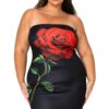 Plus-Size Tube Bodycon Mini Dress with Front Floral Print – Black