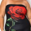 Plus-Size Tube Bodycon Mini Dress with Front Floral Print – Black