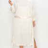 Plus Size Satin Strap Dress & Self-Belt Coat Set – Cream