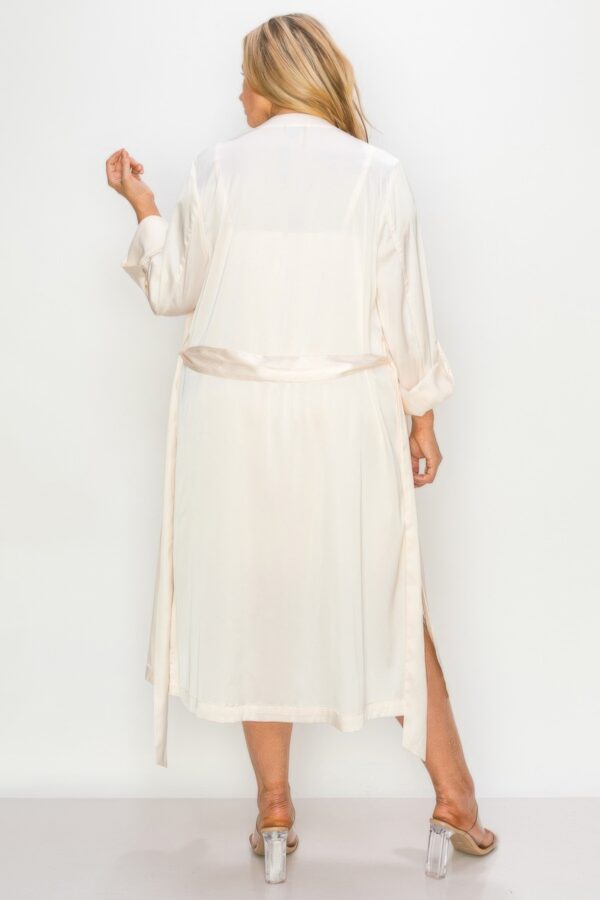 Plus Size Satin Strap Dress & Self-Belt Coat Set – Cream