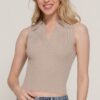 Sleeveless Polo Knit Top – Taupe