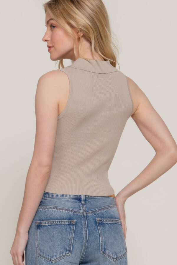 Sleeveless Polo Knit Top – Taupe