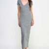 Double V-Neck Ribbed Maxi Dress – Light Heather Charcoal