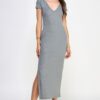 Double V-Neck Ribbed Maxi Dress – Light Heather Charcoal