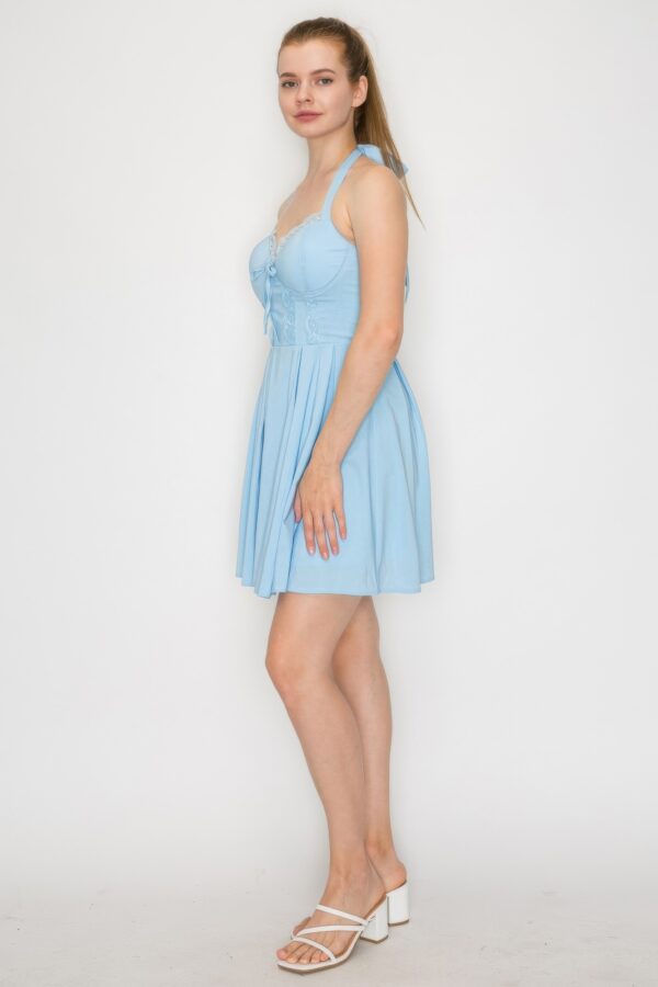 Corset Halter Ribbon Lace-Up Dress – Sky Blue