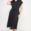 Plus-Size Front-Tie Buttoned Dress – Short Sleeve Black