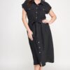 Plus-Size Front-Tie Buttoned Dress – Short Sleeve Black