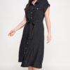 Plus-Size Front-Tie Buttoned Dress – Short Sleeve Black