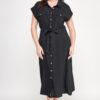 Plus-Size Front-Tie Buttoned Dress – Short Sleeve Black