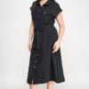 Plus-Size Front-Tie Buttoned Dress – Short Sleeve Black