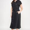 Plus-Size Front-Tie Buttoned Dress – Short Sleeve Black