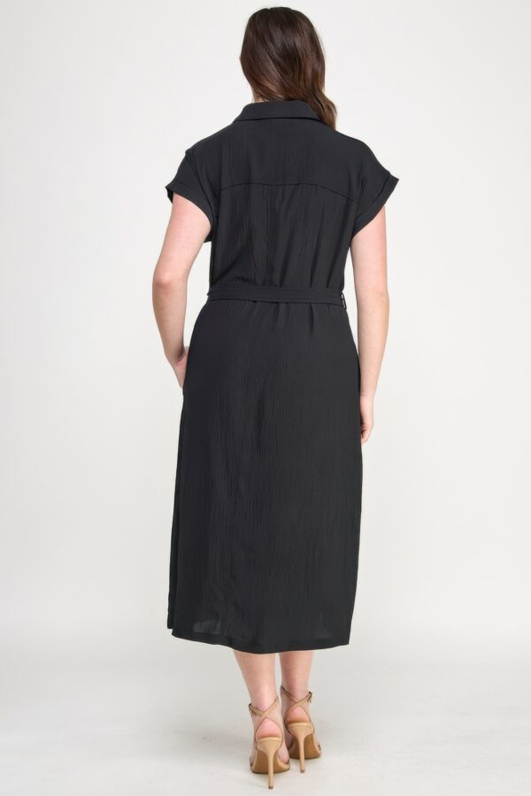 Plus-Size Front-Tie Buttoned Dress – Short Sleeve Black