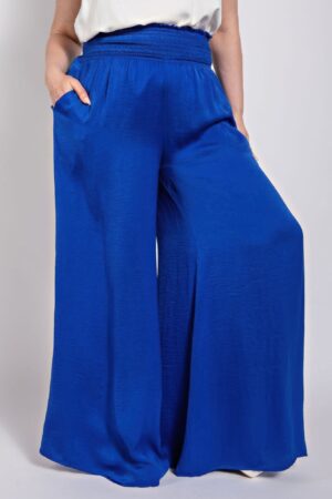 Plus Size Washed Satin Wide-Leg Pants – Royal Blue
