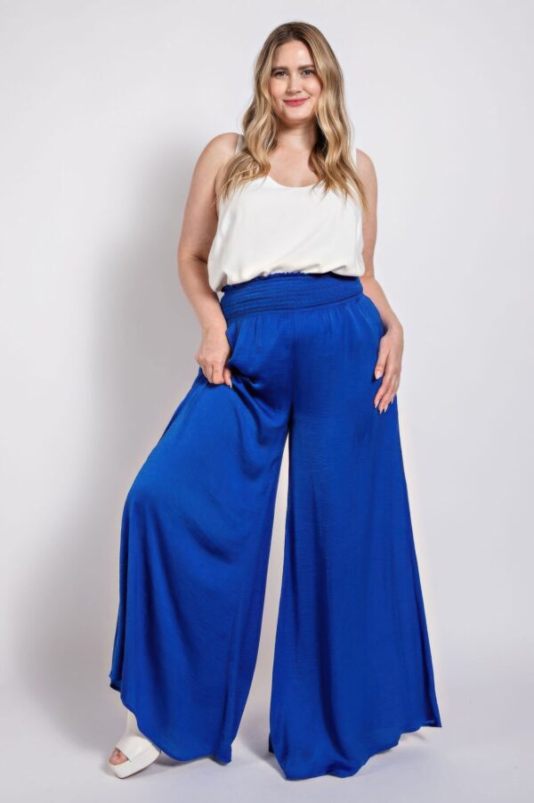 Plus Size Washed Satin Wide-Leg Pants – Royal Blue