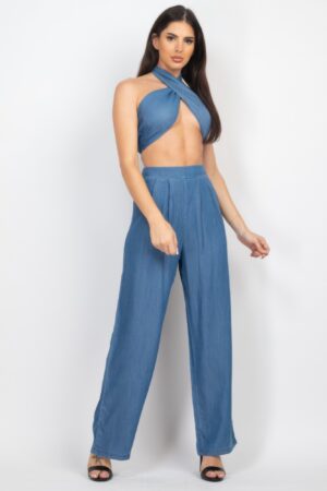 Tied Tube Top & Wide-Leg Pants Set – Tencel Stretch