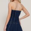 Strapless Stretch Denim Mini Dress – Pleated Skirt