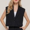 Lapel Collar Vest with Structured Shoulder Pads