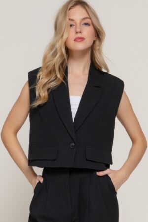 Lapel Collar Vest with Structured Shoulder Pads