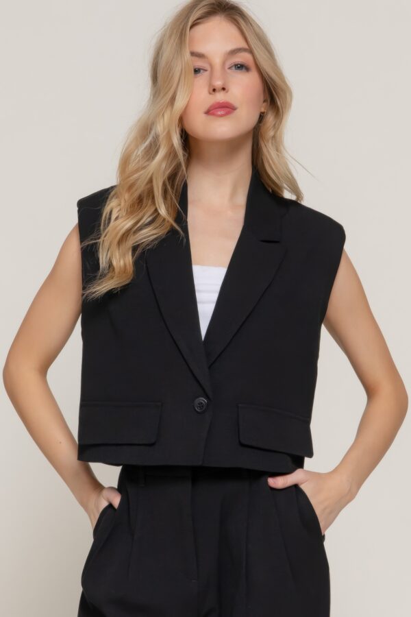 Lapel Collar Vest with Structured Shoulder Pads