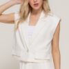 Cropped Lapel Collar Vest with Structured Shoulder Pads