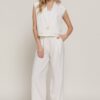 Cropped Lapel Collar Vest with Structured Shoulder Pads