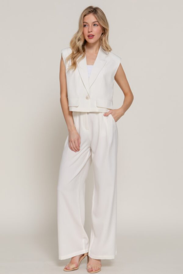 Cropped Lapel Collar Vest with Structured Shoulder Pads