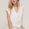 Cropped Lapel Collar Vest with Structured Shoulder Pads