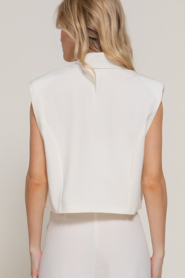 Cropped Lapel Collar Vest with Structured Shoulder Pads