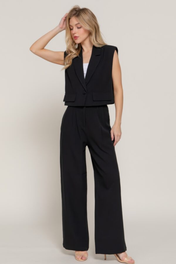 Lapel Collar Vest with Structured Shoulder Pads