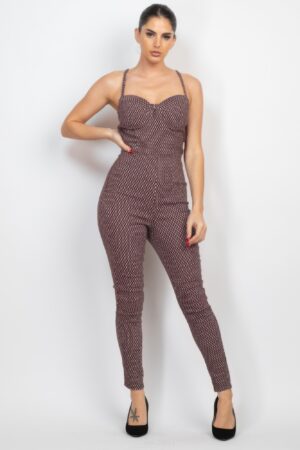 Plaid Sleeveless Sweetheart Jumpsuit with Zip