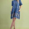 Paisley Embroidered Mini Dress with Puff Sleeves