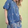 Paisley Embroidered Mini Dress with Puff Sleeves