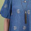 Paisley Embroidered Mini Dress with Puff Sleeves