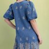 Paisley Embroidered Mini Dress with Puff Sleeves