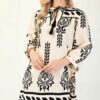 Boho Printed 3/4 Sleeve Dress with Tassel Tie