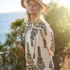 Boho Printed 3/4 Sleeve Dress with Tassel Tie