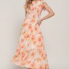 Ruffle-Sleeve Smocked Tiered Floral Dress