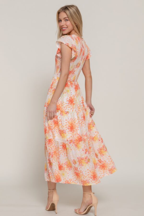 Ruffle-Sleeve Smocked Tiered Floral Dress